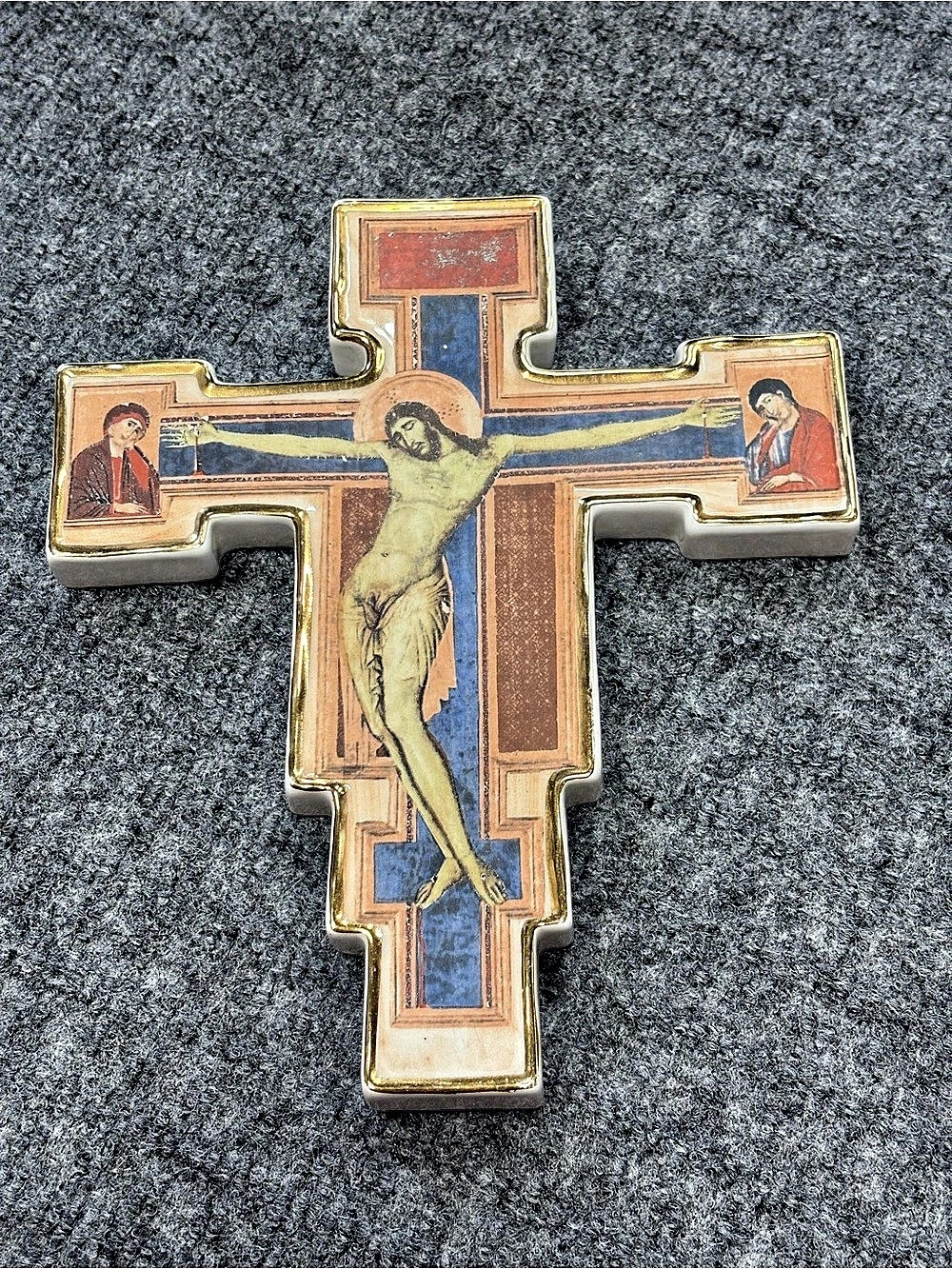 San Damiano Wall Crucifix Gold & Blue Religious Wall Cross